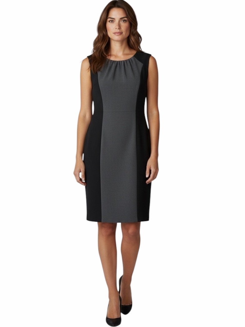 Vintage Calvin Klein Dress Black Gray Size10 Panel Stretch Sheath Career Church